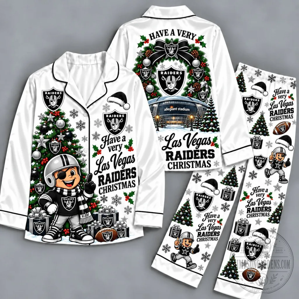 Las Vegas Raiders Christmas Holiday Long Sleeve Pajamas Set Las Vegas Raiders Christmas Holiday Long Sleeve Pajamas Set
