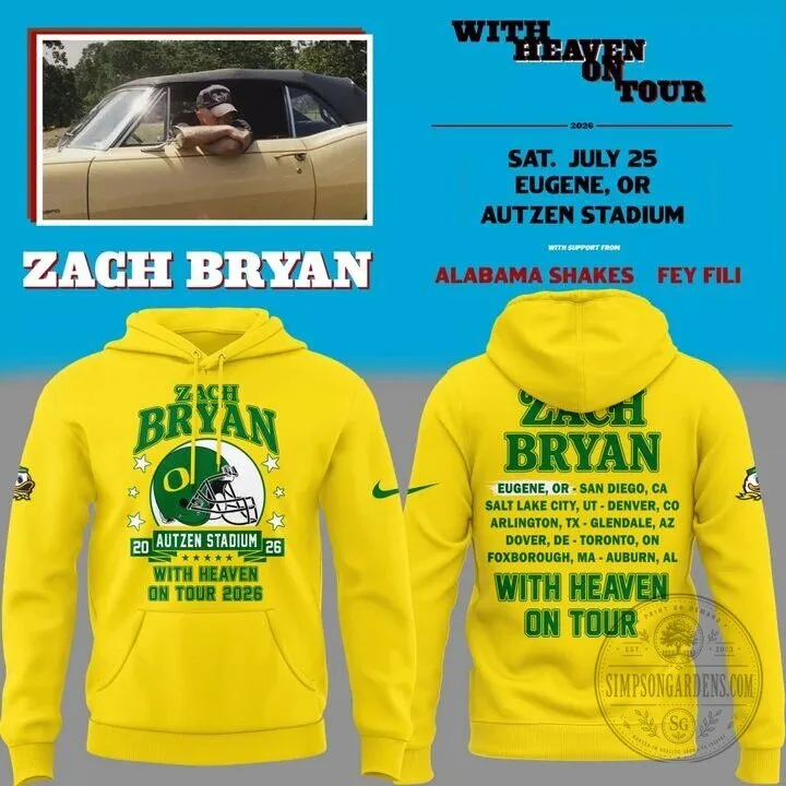Zach Bryan With Heaven On Tour 2026 Autzen Stadium Yellow Hoodie 2 Zach Bryan With Heaven On Tour 2026 Autzen Stadium Yellow Hoodie