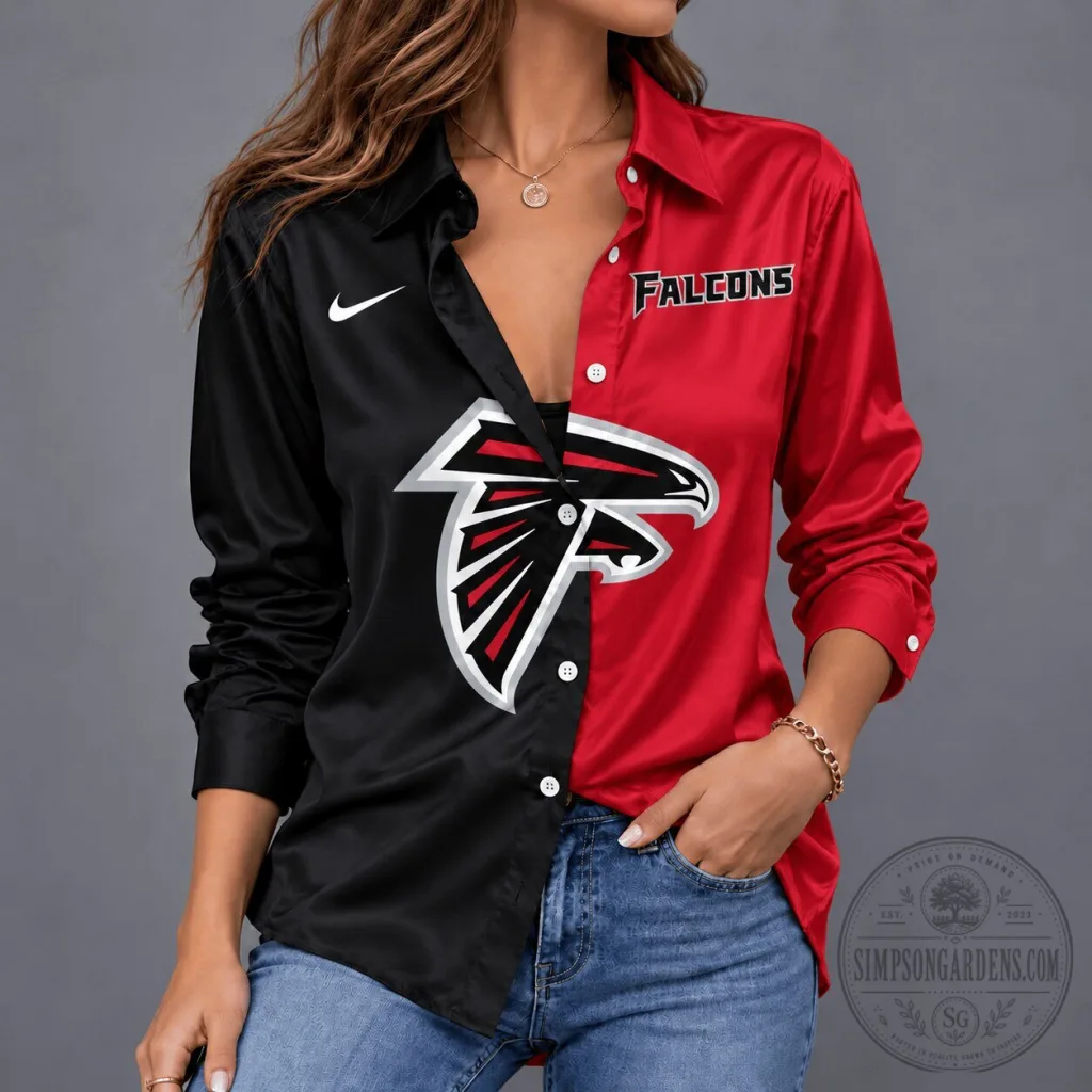 Atlanta Falcons National Football League Team Logo Split Color Long Sleeve Shirt Atlanta Falcons National Football League Team Logo Split Color Long Sleeve Shirt