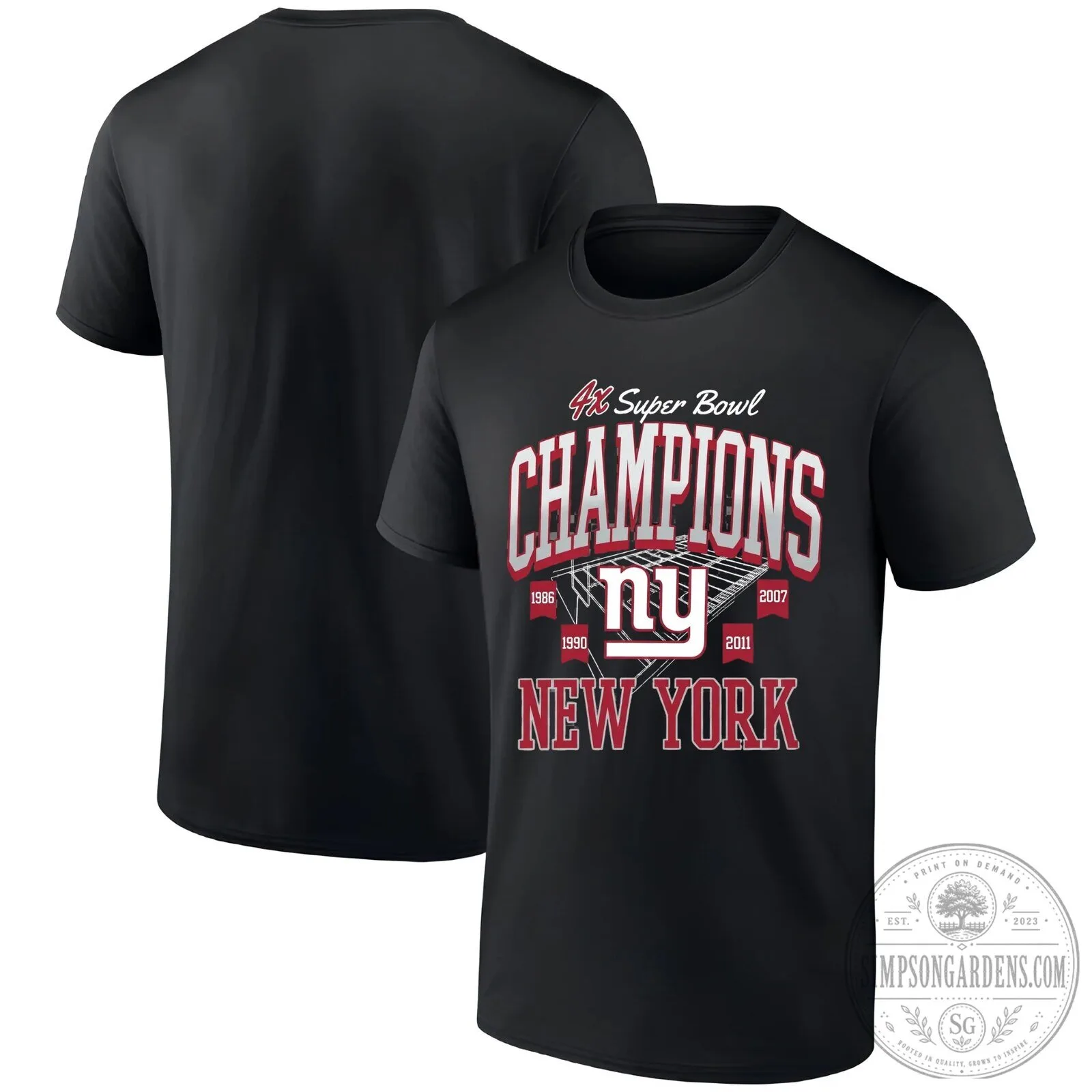 New York Giants Four Times Super Bowl Champions Black T-Shirt