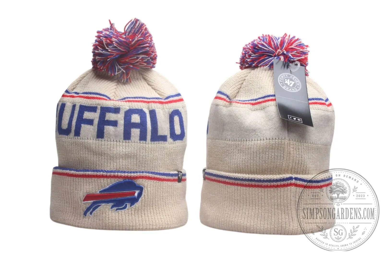 Buffalo Bills Knit Beanie Hat with Pom Pom and Embroidered Logo