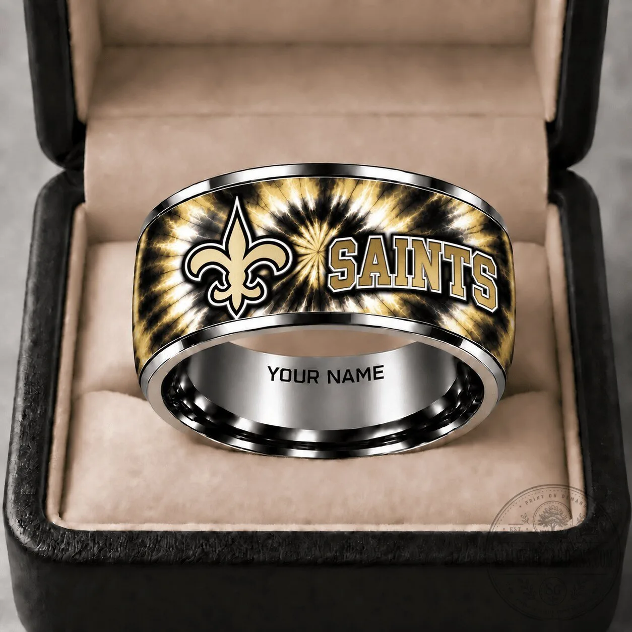 New Orleans Saints Gold Tie Dye Tungsten Steel Ring Personalized Gift