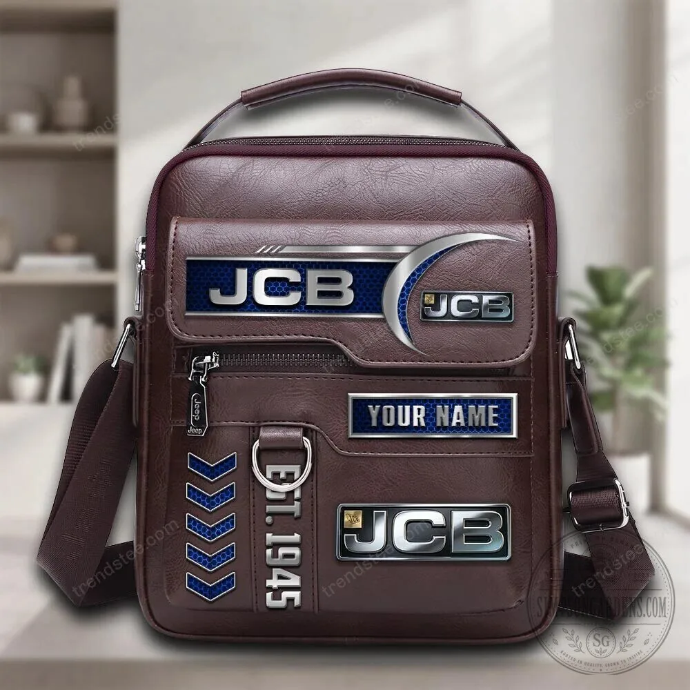 JCB Construction Equipment Personalized Brown Leather Crossbody Bag