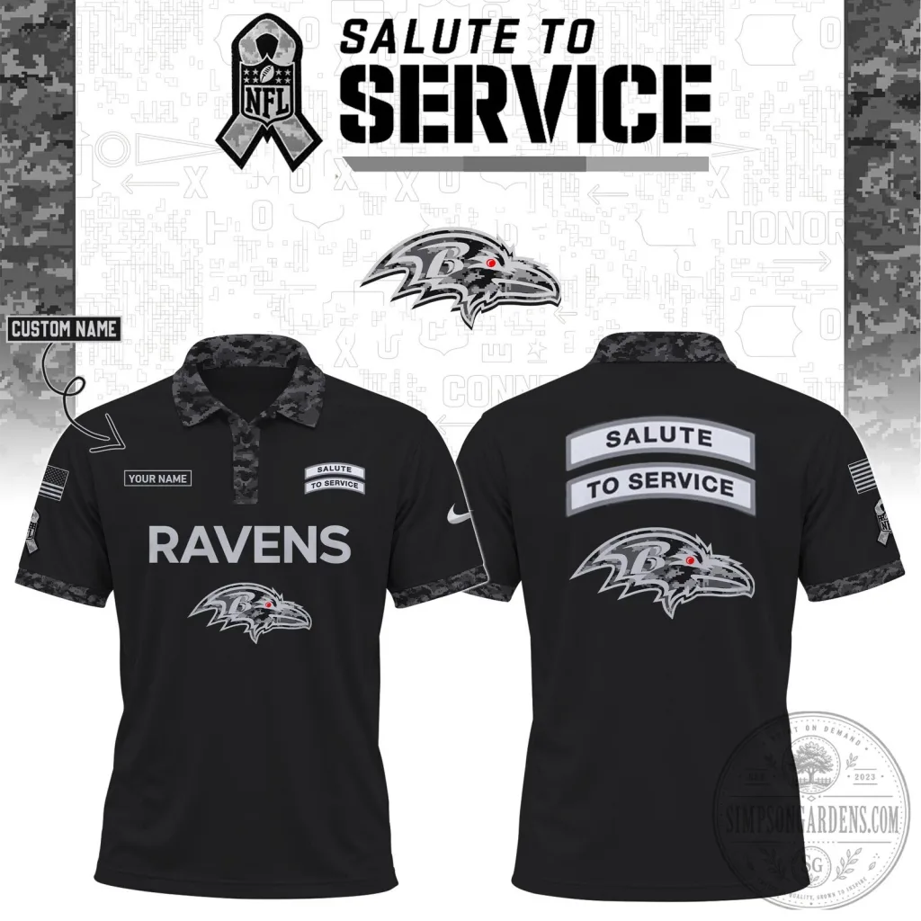 Baltimore Ravens NFL Salute To Service Black Polo Shirt Baltimore Ravens NFL Salute To Service Black Polo Shirt