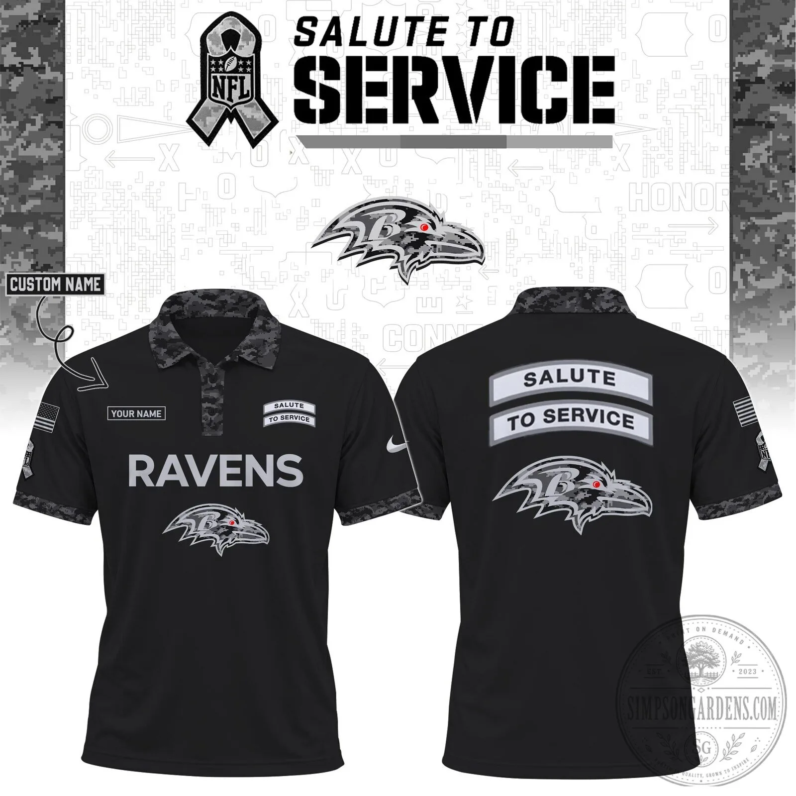 Baltimore Ravens NFL Salute To Service Black Polo Shirt 1 Baltimore Ravens NFL Salute To Service Black Polo Shirt