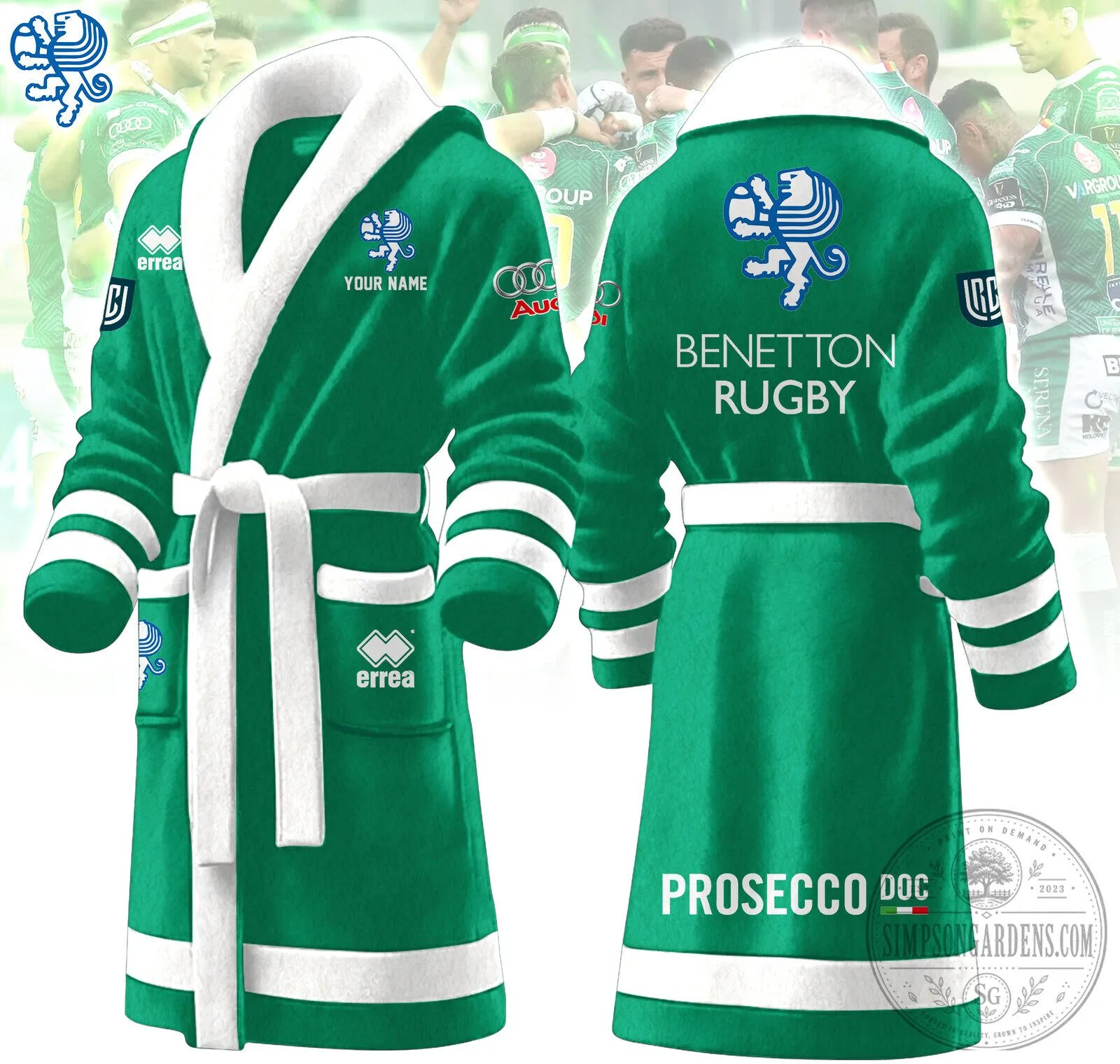 Benetton Rugby Team Green Fleece Bathrobe 1 Benetton Rugby Team Green Fleece Bathrobe