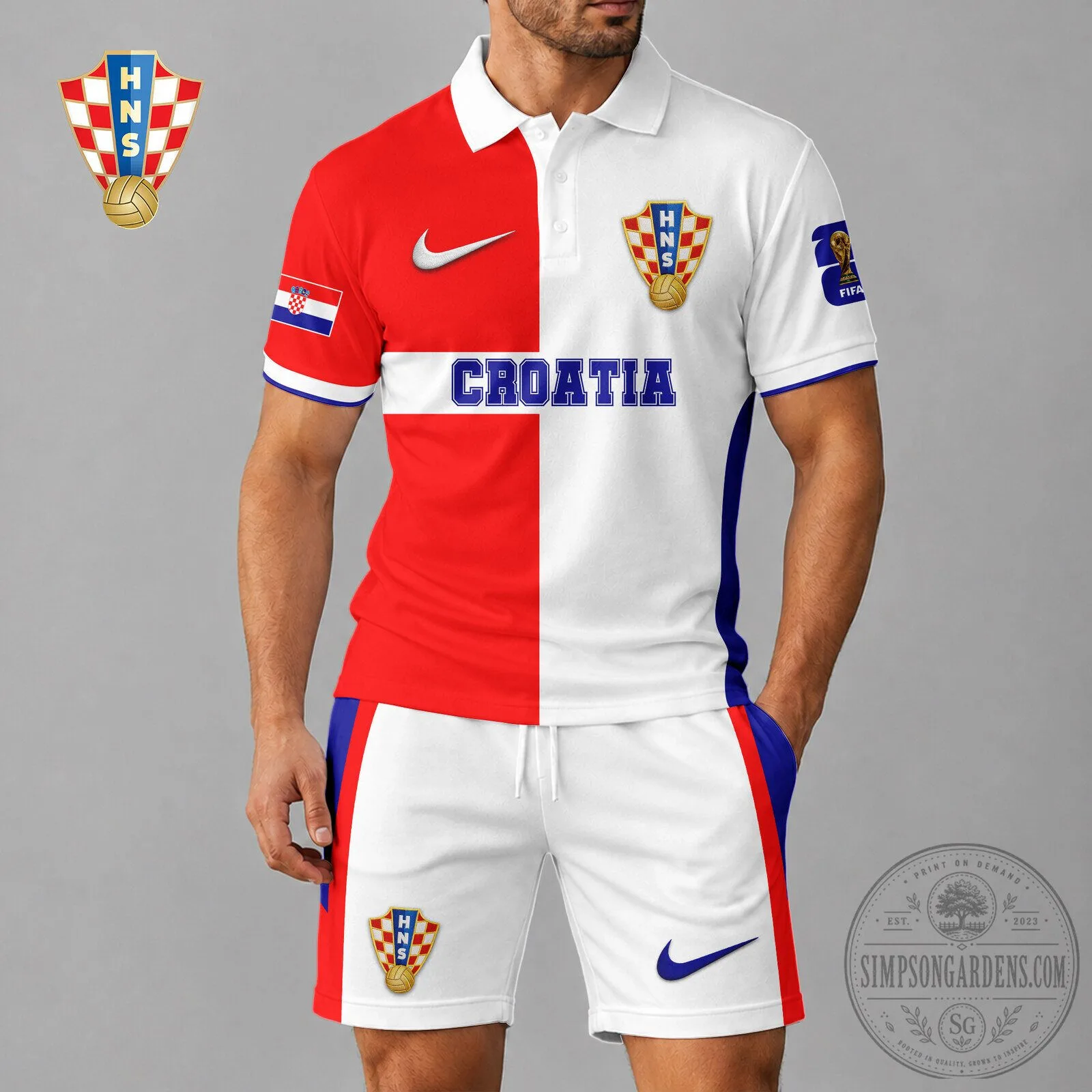 Croatia Split Color National Pride Polo Shirt and Shorts Set 1 Croatia Split Color National Pride Polo Shirt and Shorts Set