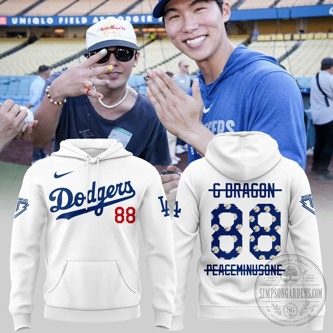 Los Angeles Dodgers G-Dragon Peaceminusone 88 Baseball Hoodie 1 Los Angeles Dodgers G-Dragon Peaceminusone 88 Baseball Hoodie
