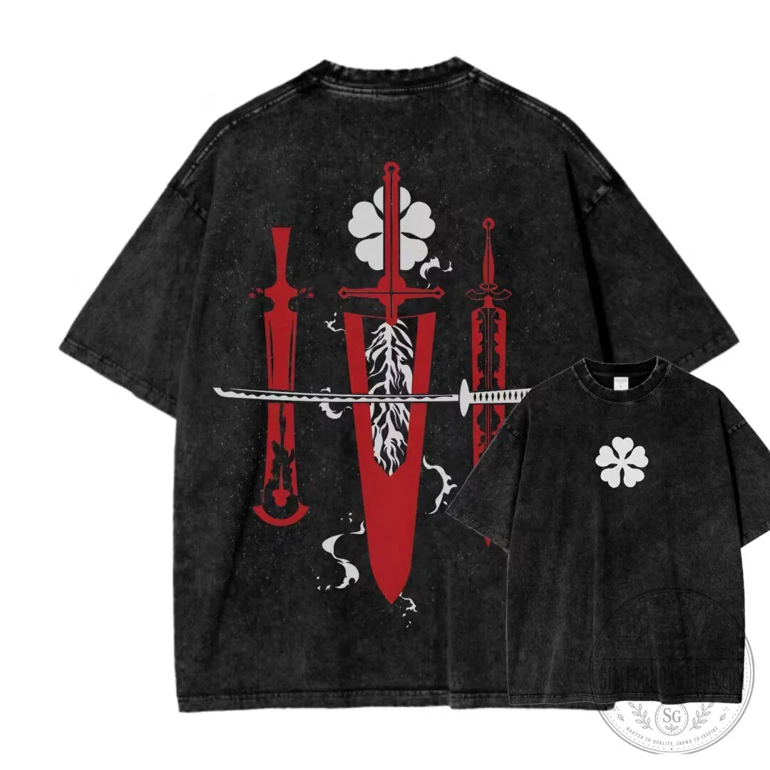 Black Clover Sword Streetwear Washed T-Shirt