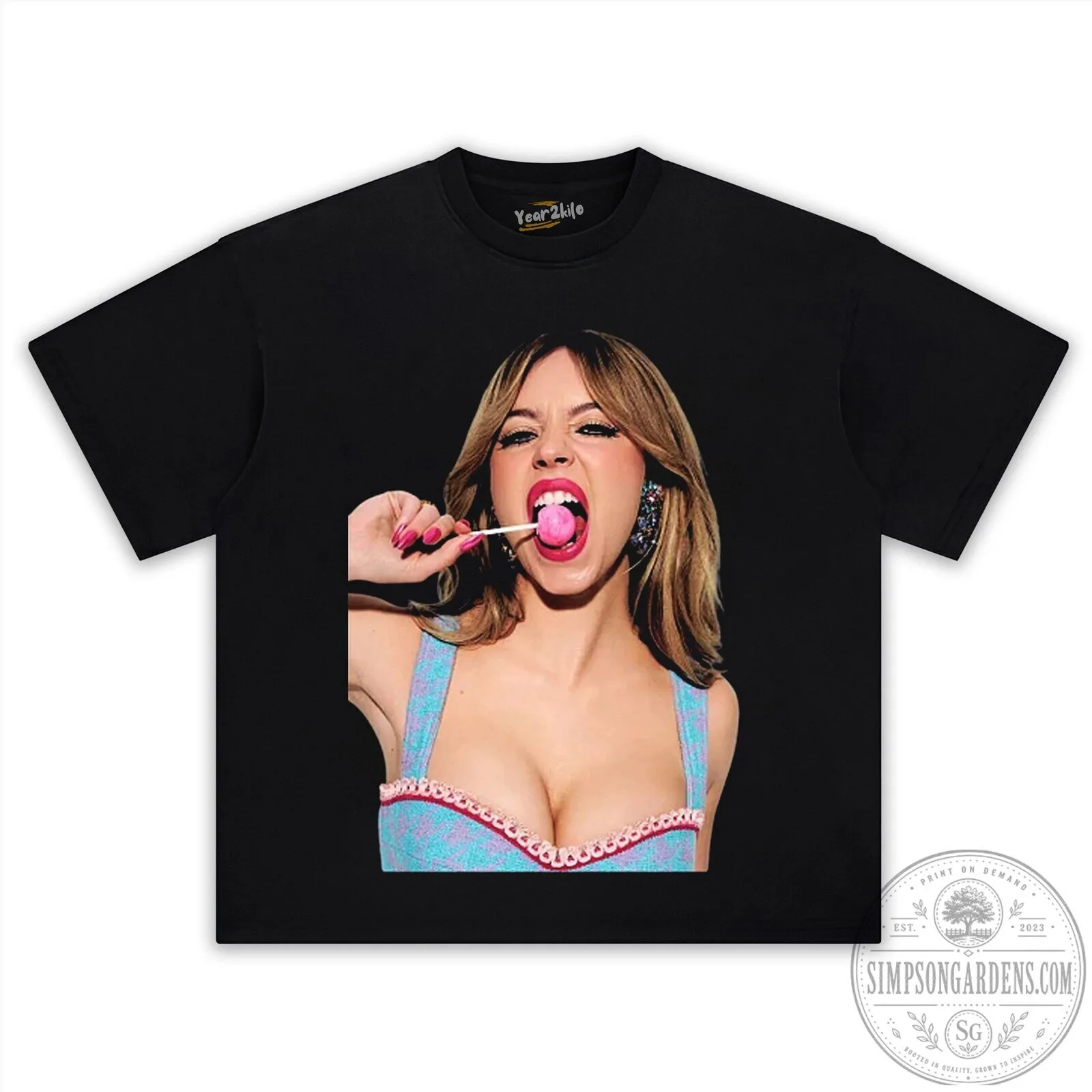Sydney Sweeney Lollipop Black Graphic T-Shirt