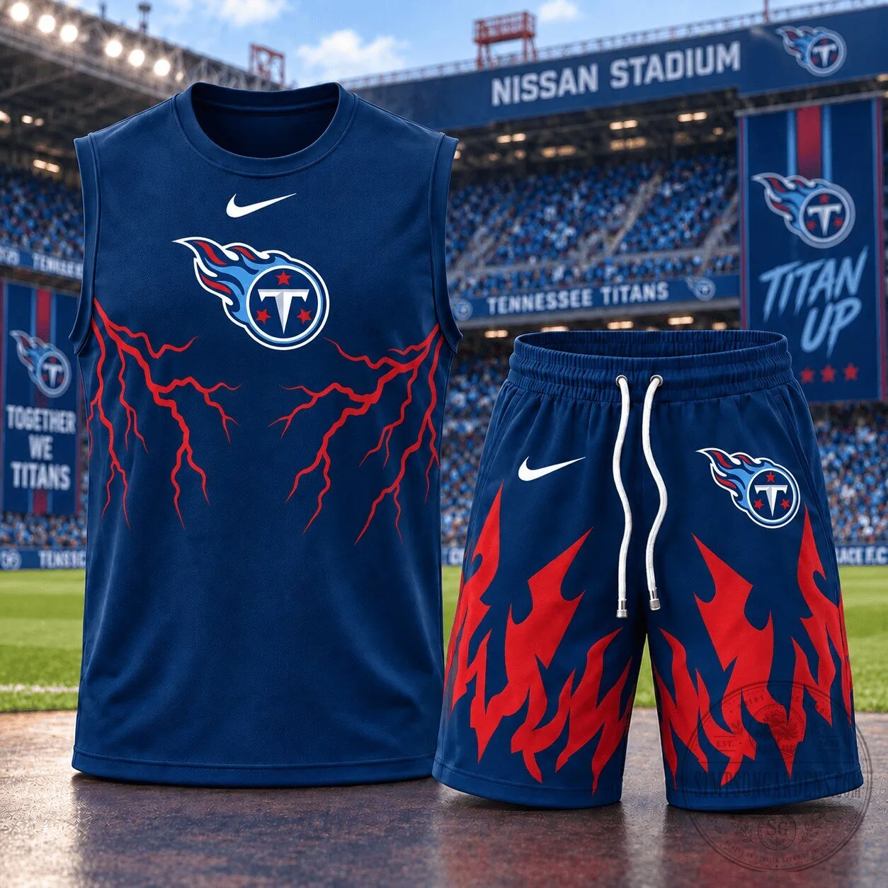 Tennessee Titans Football Team Lightning Bolt Sleeveless Shirt and Shorts Set