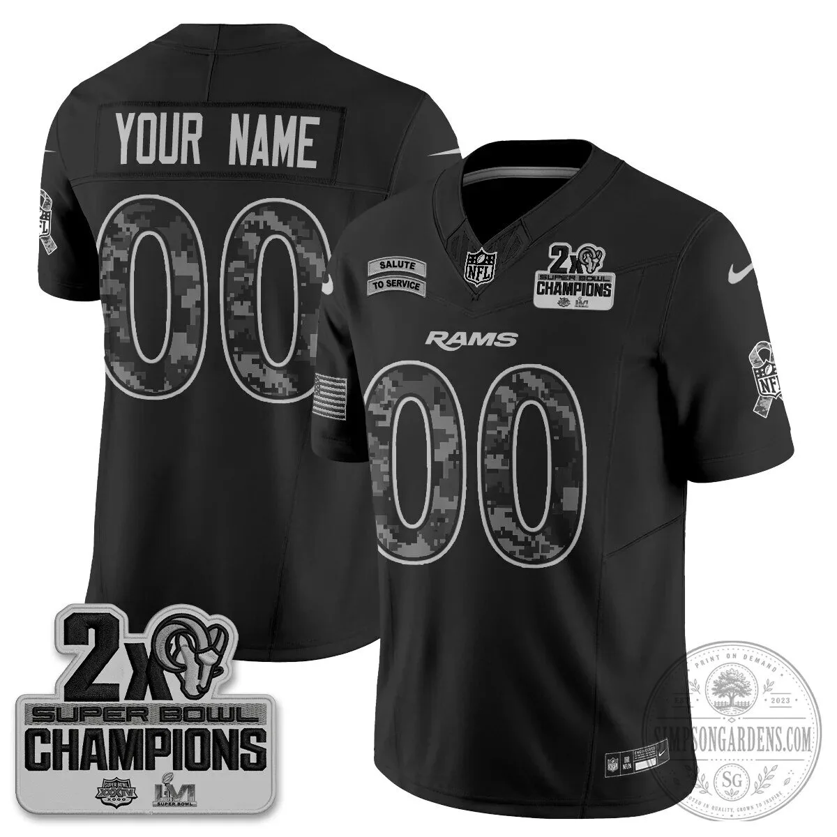 2026 Salute To Service Custom Vapor Jersey for Los Angeles Rams Football