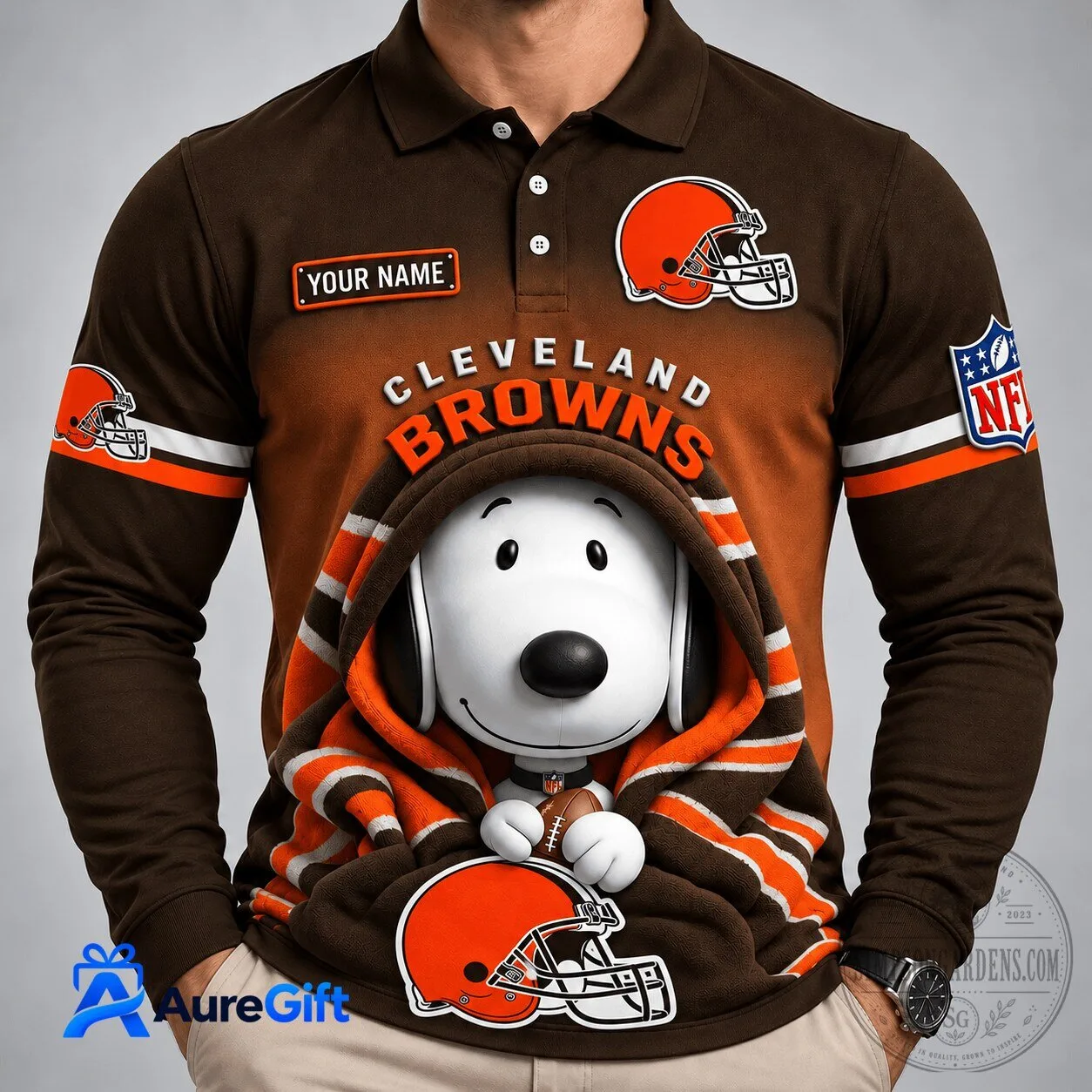 Cleveland Browns Snoopy Christmas Kick Off Personalized Long Sleeve Polo Shirt