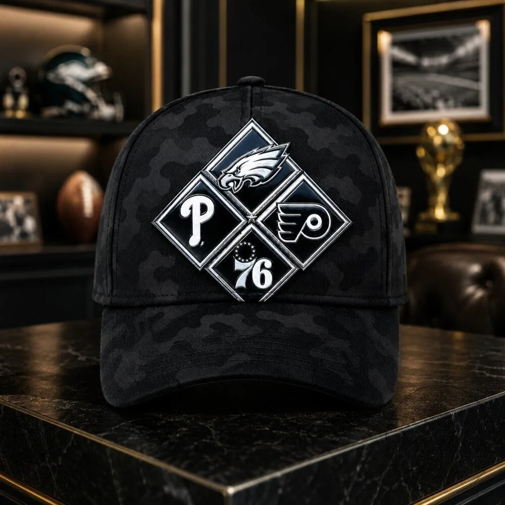 Philadelphia Sports Teams Diamond Logo Black Camouflage Classic Baseball Cap Hat 14 Philadelphia Sports Teams Diamond Logo Black Camouflage Classic Baseball Cap Hat