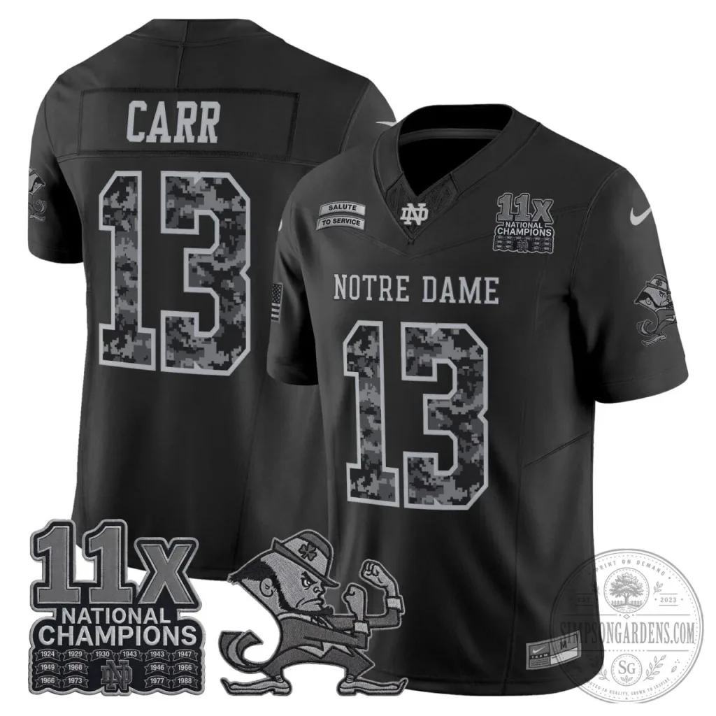 Notre Dame Fighting Irish CJ Carr Salute to Service Football Jersey Notre Dame Fighting Irish CJ Carr Salute to Service Football Jersey