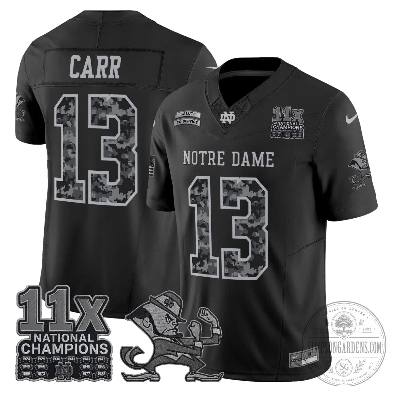 Notre Dame Fighting Irish CJ Carr Salute to Service Football Jersey 5 Notre Dame Fighting Irish CJ Carr Salute to Service Football Jersey