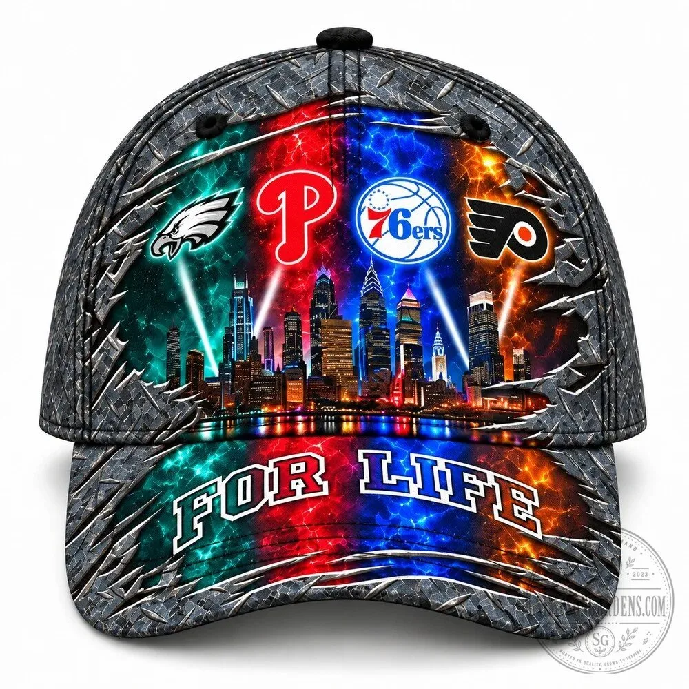 Philadelphia Sports Teams For Life City Skyline Diamond Plate Cap Hat
