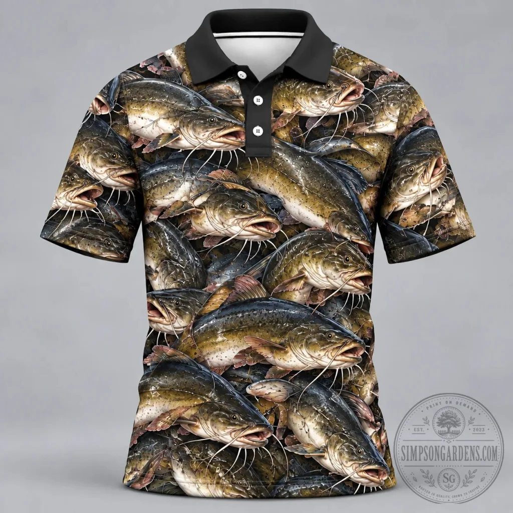 Catfish Fishing Pattern Men's Polo Shirt Catfish Fishing Pattern Men's Polo Shirt