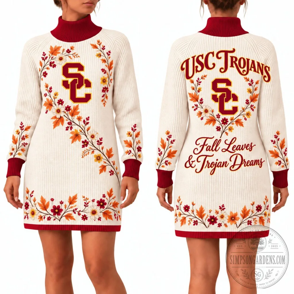 USC Trojans Fall Leaves and Trojan Dreams Women's Sweater Dress USC Trojans Fall Leaves and Trojan Dreams Women's Sweater Dress