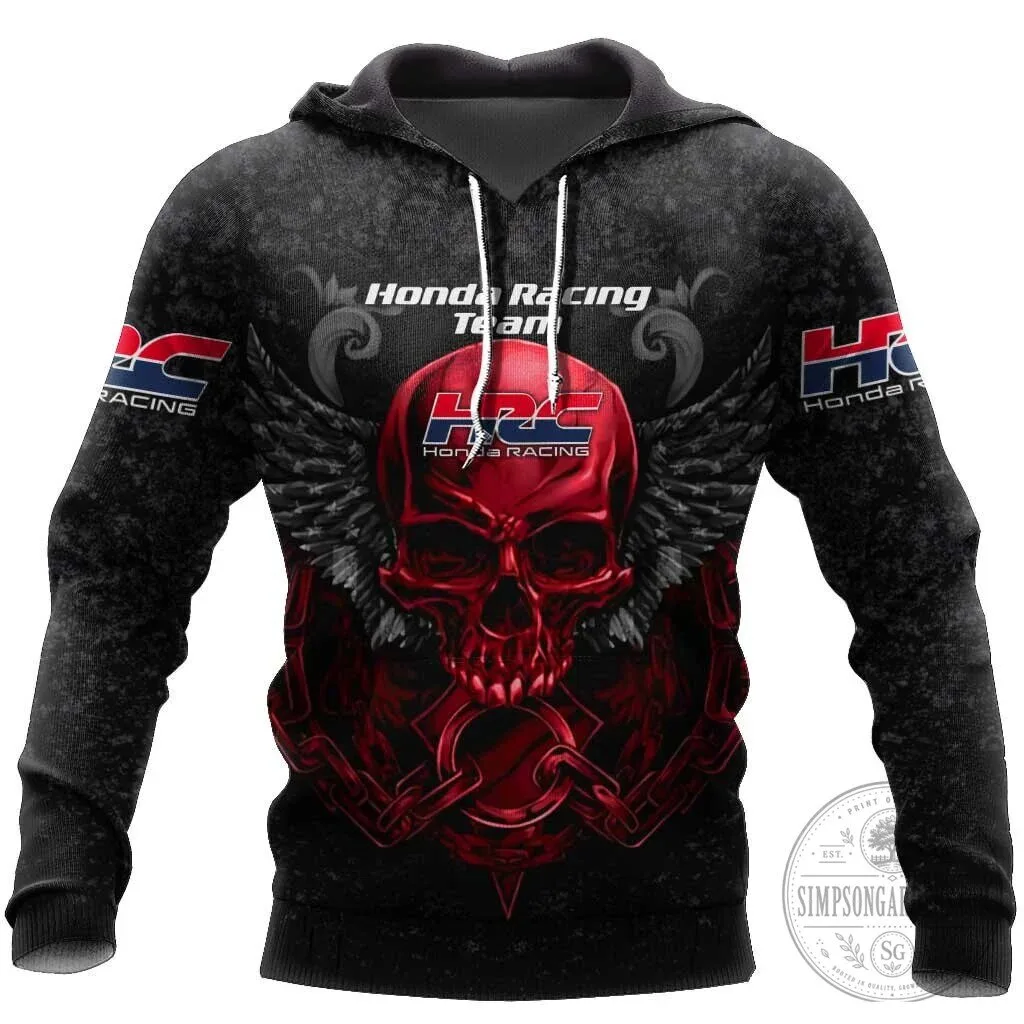 Honda Racing Team Red Skull Wings Logo Motorcycle Racing Hoodie