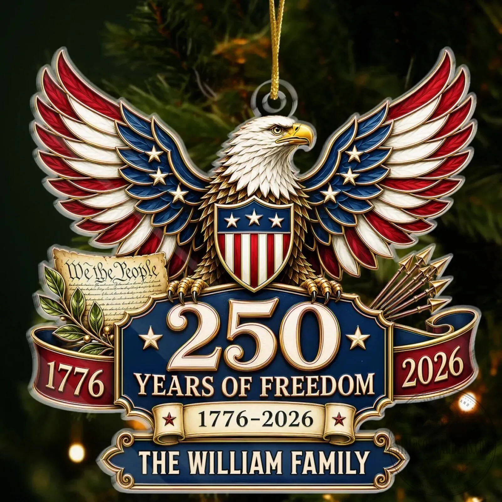 America 250th Anniversary We The People Eagle Personalized Christmas Ornament