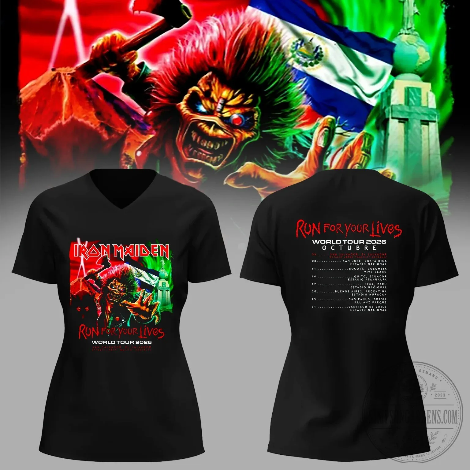 Iron Maiden Run For Your Lives World Tour 2026 V-Neck T-Shirt