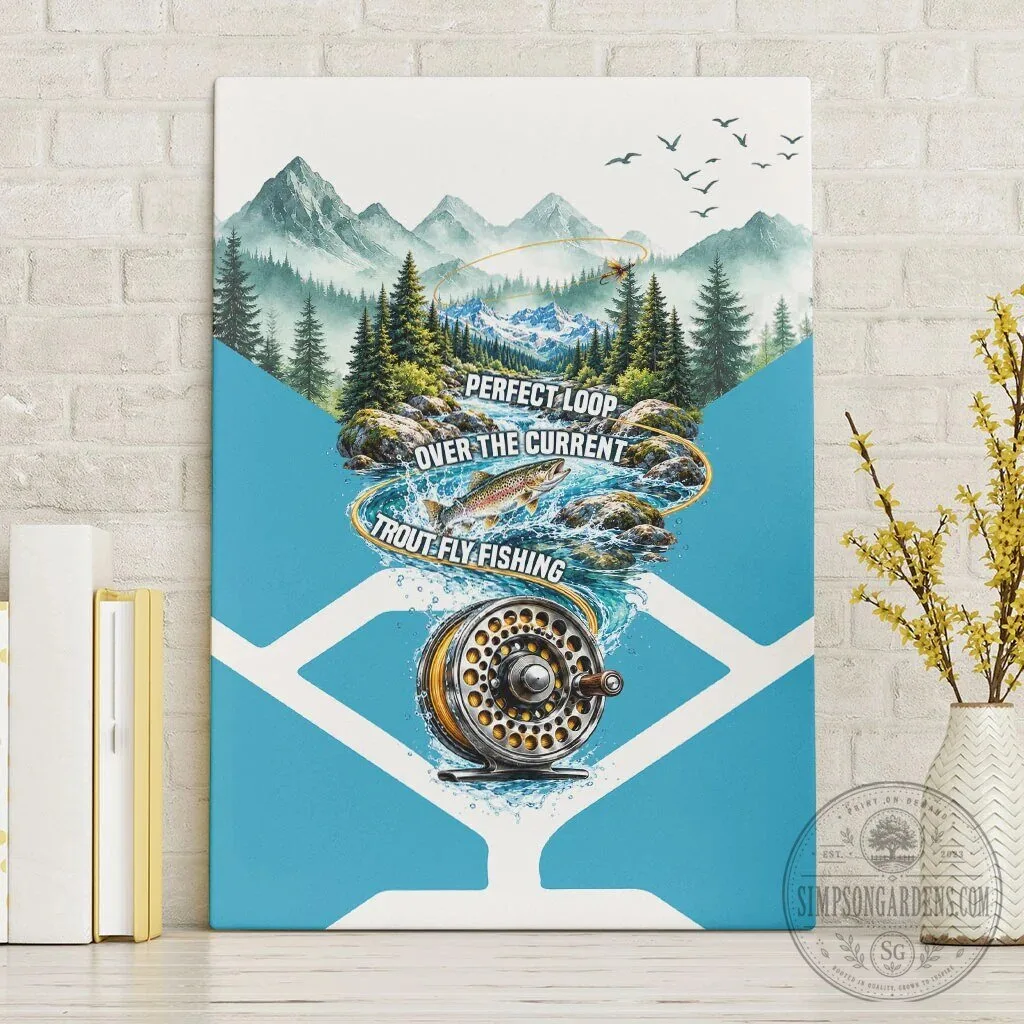 Trout Fly Fishing Perfect Loop Over The Current Mountain Stream Canvas