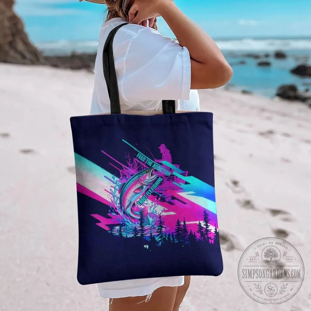 Trout Fly Fishing Born To Cast Vibrant Neon Cyberpunk Abstract Rainbow Trout Tote Bag 12 Trout Fly Fishing Born To Cast Vibrant Neon Cyberpunk Abstract Rainbow Trout Tote Bag