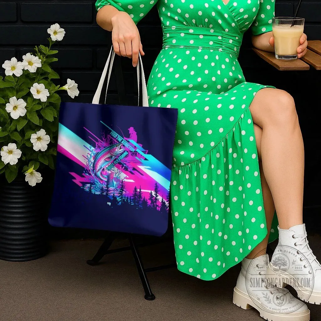 Trout Fly Fishing Born To Cast Vibrant Neon Cyberpunk Abstract Rainbow Trout Tote Bag 15 Trout Fly Fishing Born To Cast Vibrant Neon Cyberpunk Abstract Rainbow Trout Tote Bag