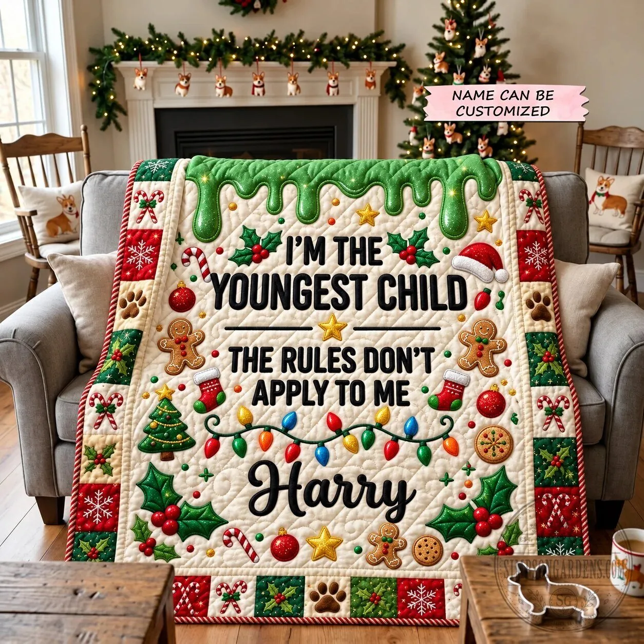 Personalized Youngest Child Christmas Rules Don't Apply To Me Quilted Blanket