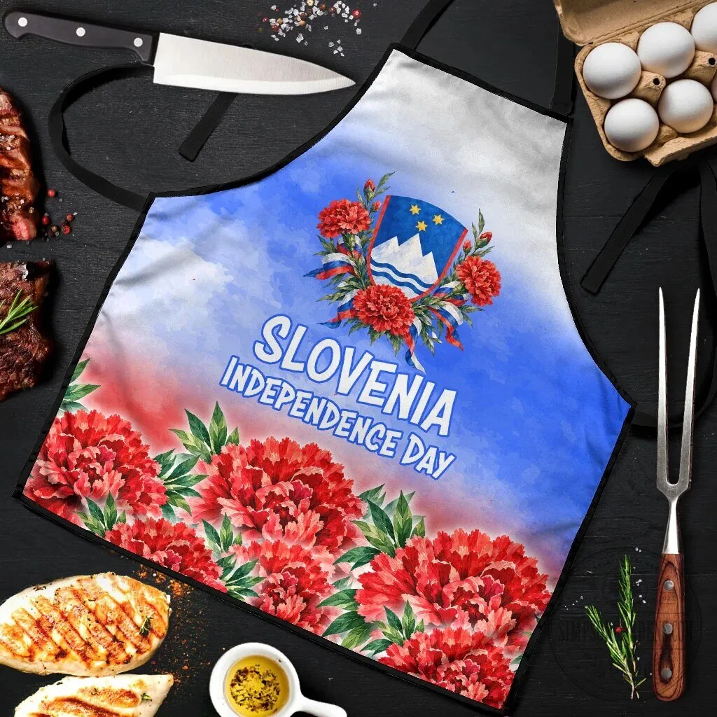 Slovenia Independence Day Red Carnation Emblem Patriotic Apron 9 Slovenia Independence Day Red Carnation Emblem Patriotic Apron