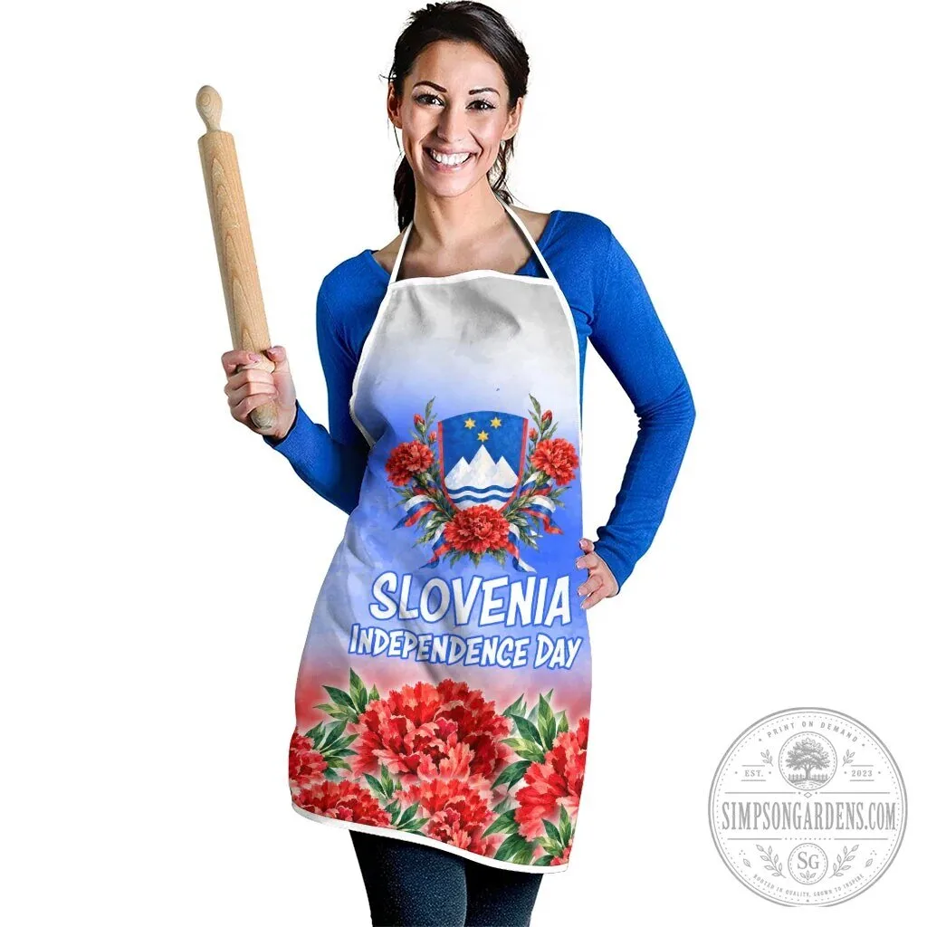 Slovenia Independence Day Red Carnation Emblem Patriotic Apron 10 Slovenia Independence Day Red Carnation Emblem Patriotic Apron