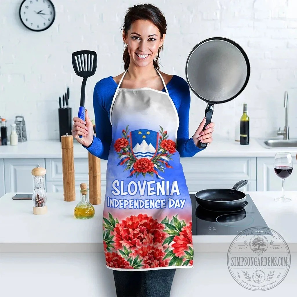 Slovenia Independence Day Red Carnation Emblem Patriotic Apron 11 Slovenia Independence Day Red Carnation Emblem Patriotic Apron