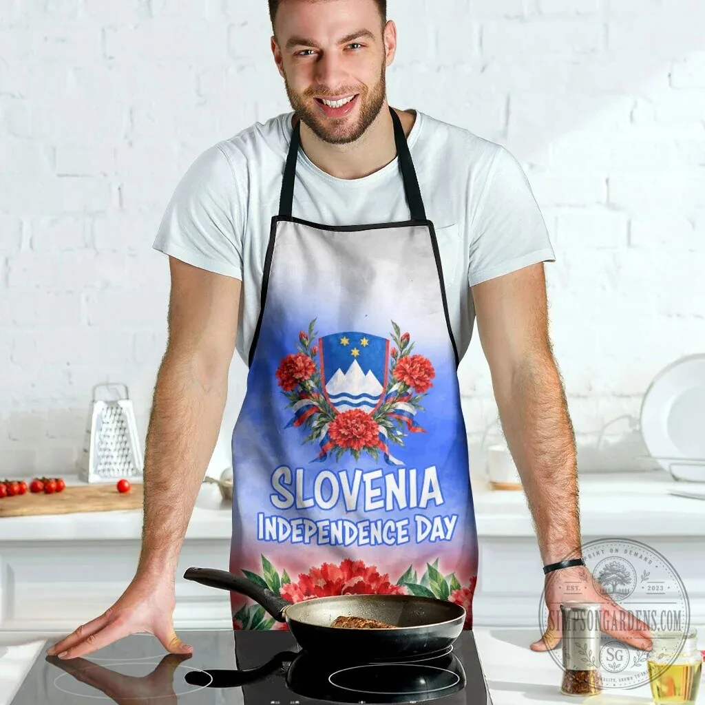 Slovenia Independence Day Red Carnation Emblem Patriotic Apron 12 Slovenia Independence Day Red Carnation Emblem Patriotic Apron