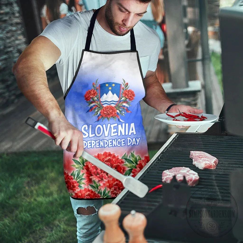 Slovenia Independence Day Red Carnation Emblem Patriotic Apron 13 Slovenia Independence Day Red Carnation Emblem Patriotic Apron