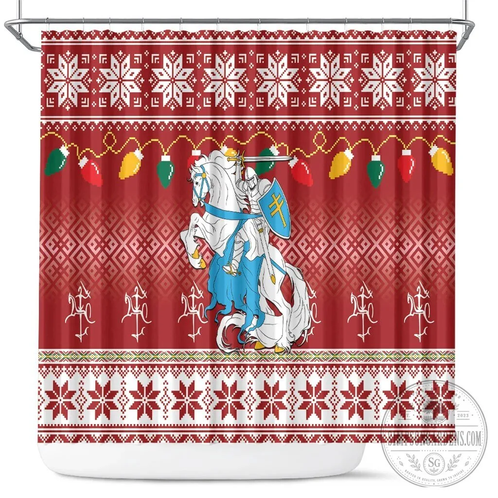 Lithuanian Christmas Vytis Knight Holiday Ugly Sweater Pattern Shower Curtain
