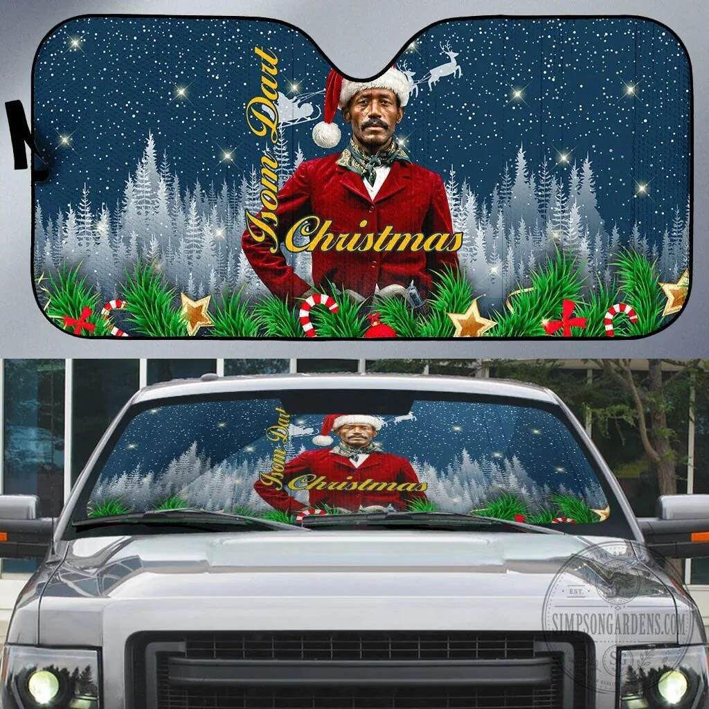Isom Dart Christmas Black Cowboy Santa Western Snow Winter Car Sunshade