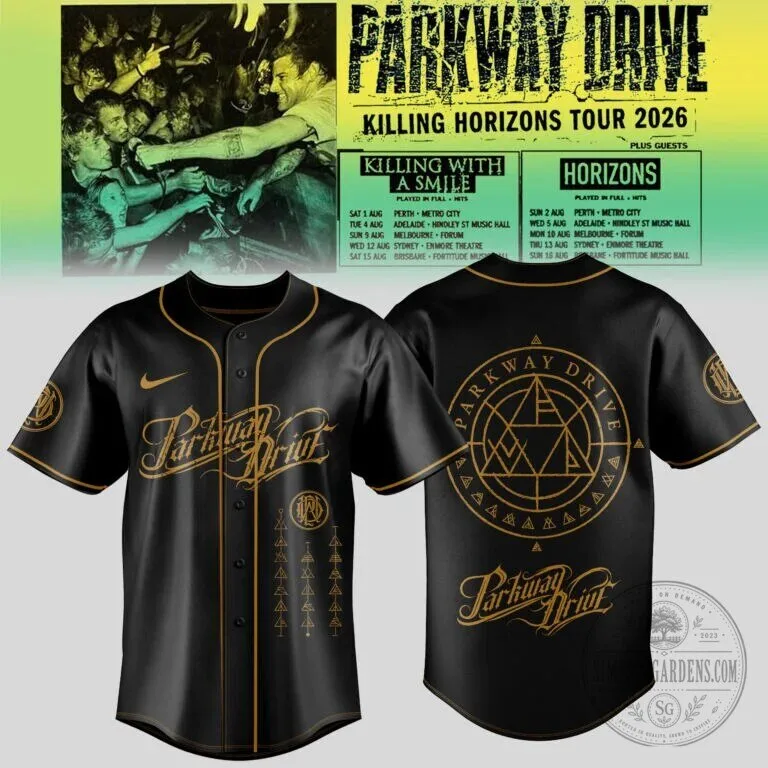 Parkway Drive Killing Horizons Tour 2026 Black Baseball Jersey 10 Parkway Drive Killing Horizons Tour 2026 Black Baseball Jersey
