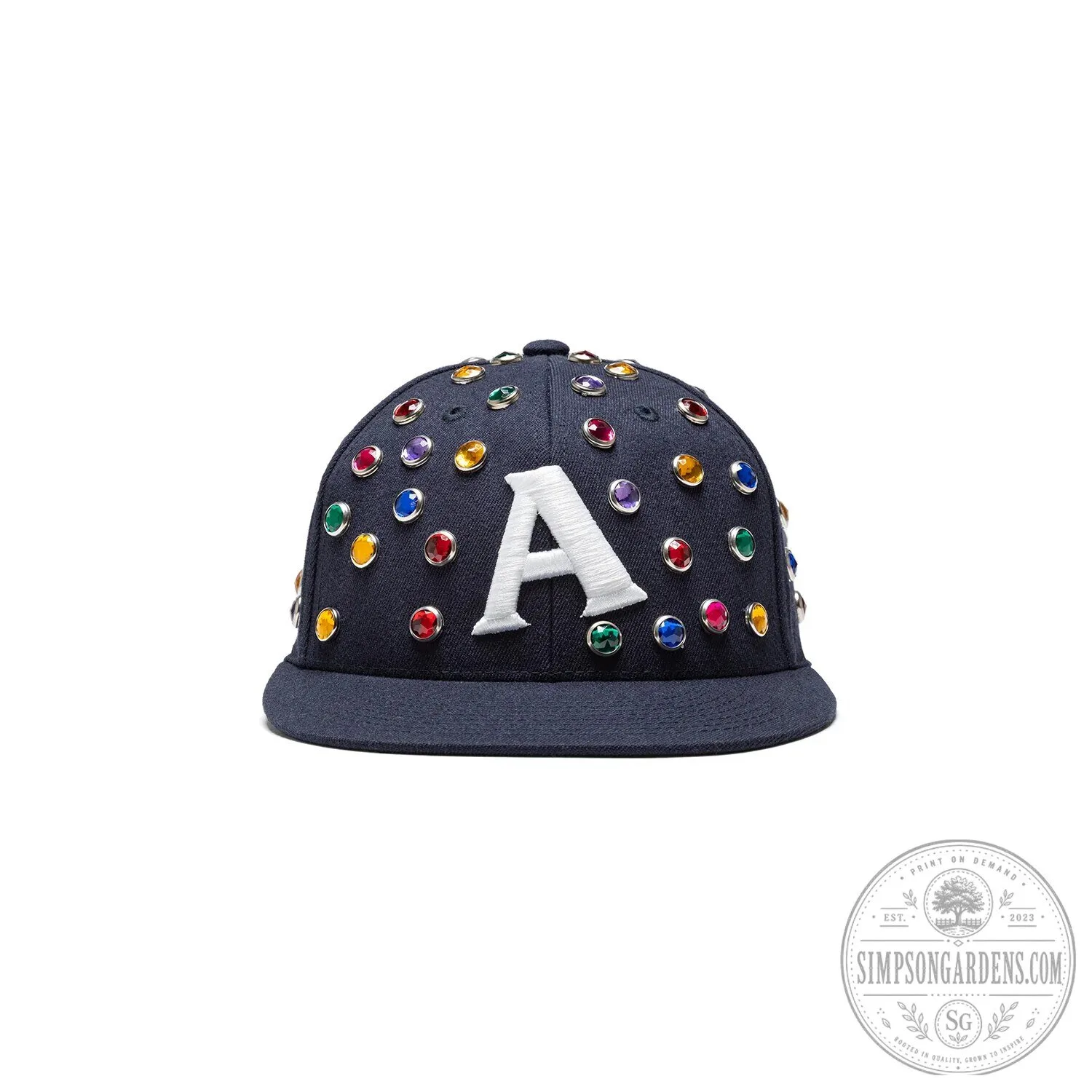 Embroidered Initial A Letter Baseball Cap with Colorful Crystal Studs 1 Embroidered Initial A Letter Baseball Cap with Colorful Crystal Studs