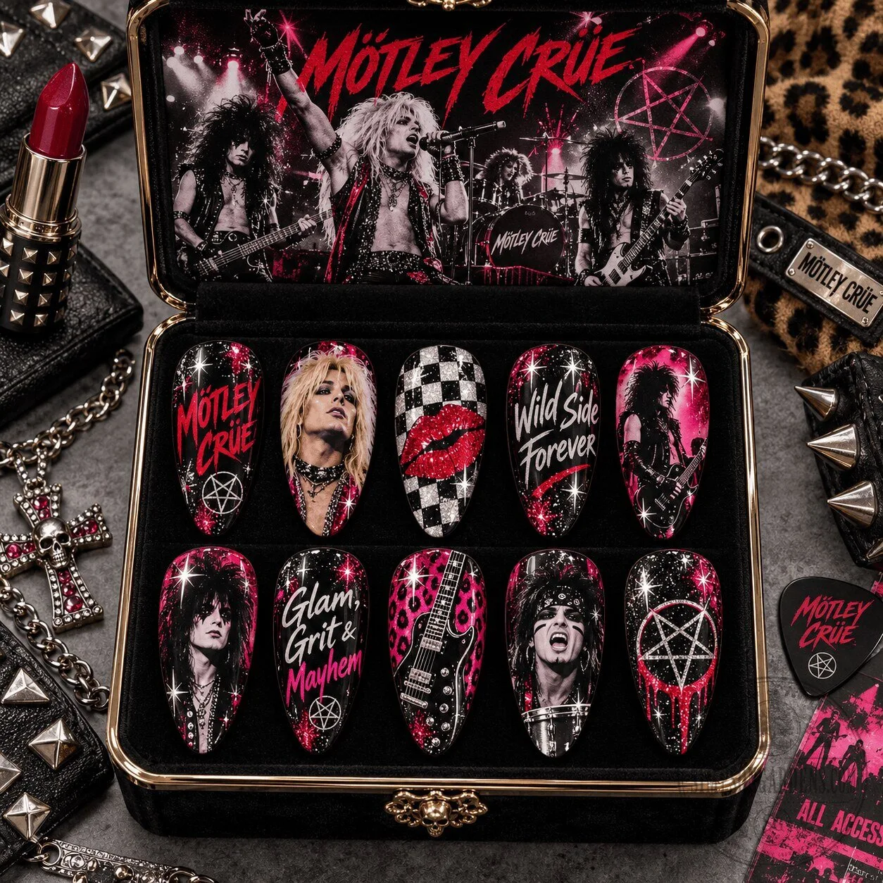 Mötley Crüe Dr. Feelgood Glam Metal Press-On Nails Set for Rock Music Fans