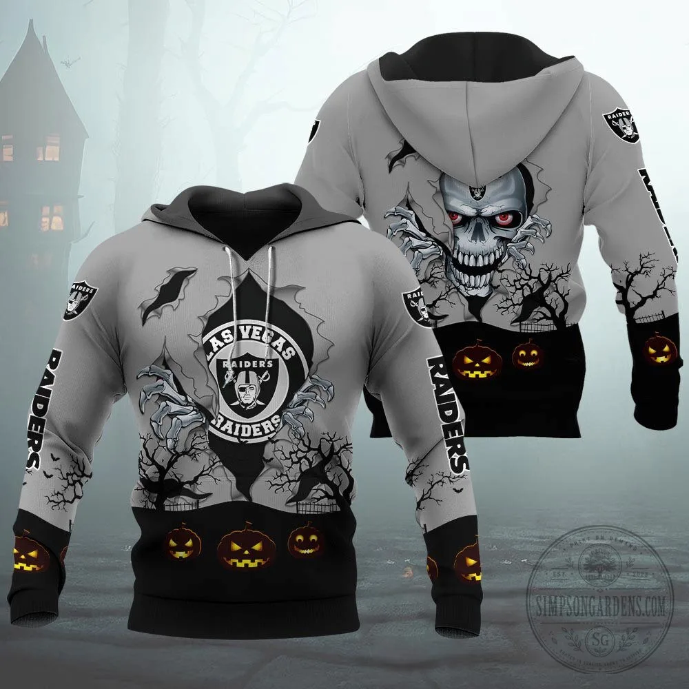 Las Vegas Raiders Halloween Skull Zombie Graphic Print Hoodie