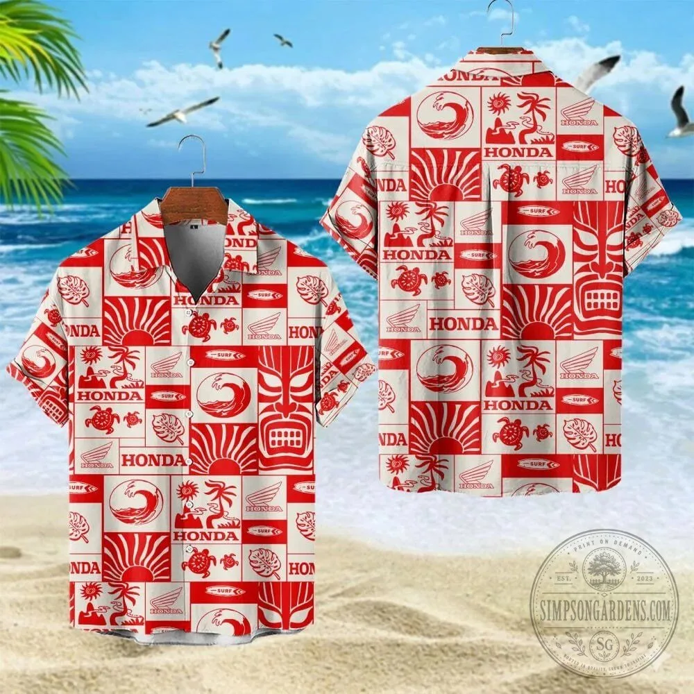 Honda Surf Culture Red Hawaiian Shirt for Men and Women