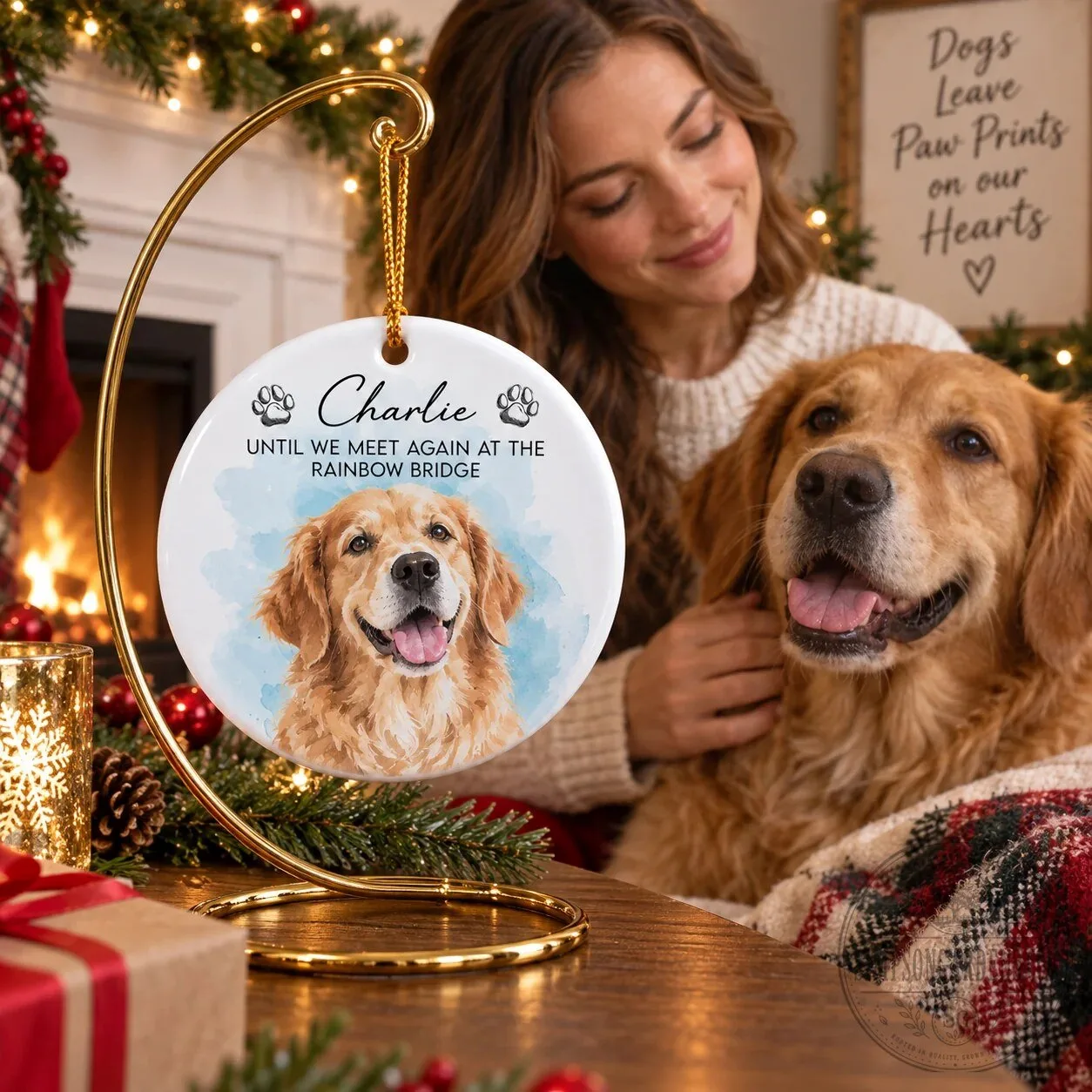 Personalized Pet Memorial Keepsake Ornament, Until We Meet Again at the Rainbow Bridge