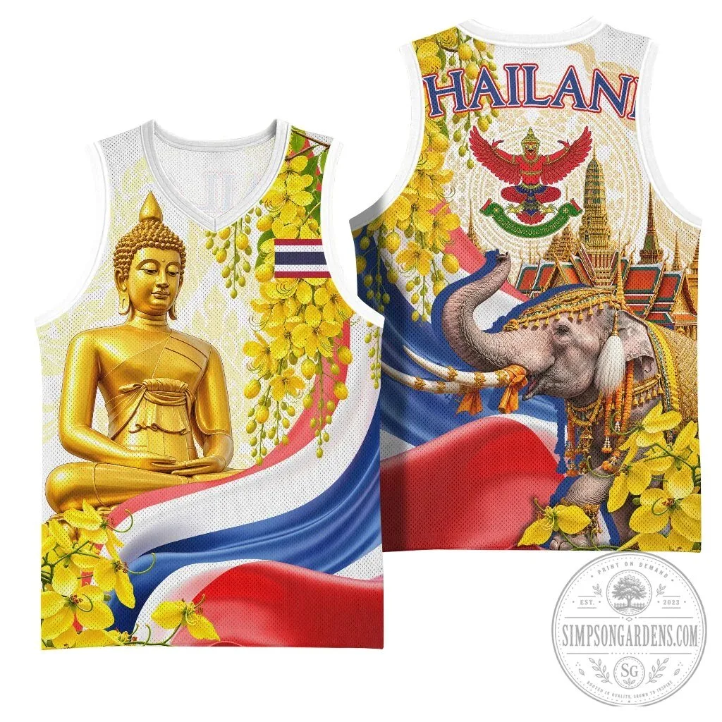 Golden Buddha Elephant Thailand Flag Yellow Flowers Basketball Jersey 12 Golden Buddha Elephant Thailand Flag Yellow Flowers Basketball Jersey