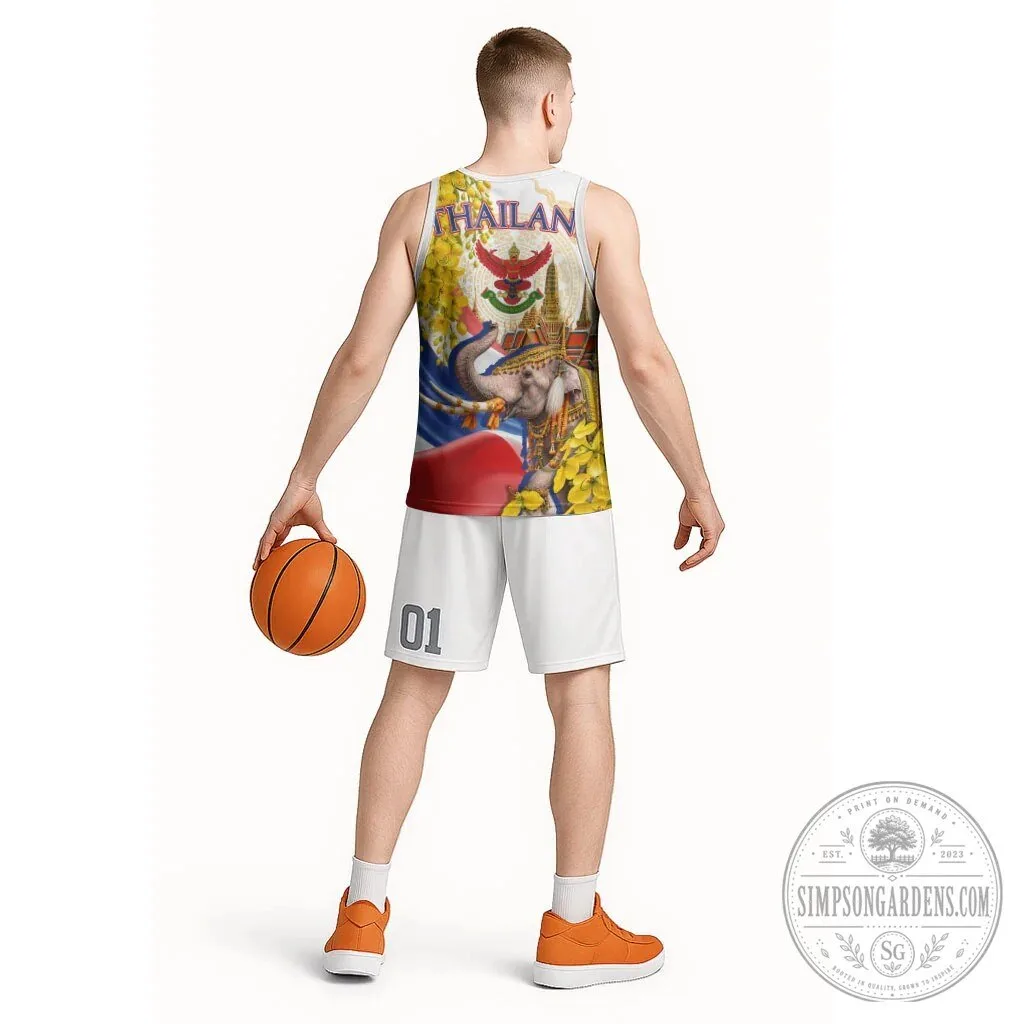Golden Buddha Elephant Thailand Flag Yellow Flowers Basketball Jersey 14 Golden Buddha Elephant Thailand Flag Yellow Flowers Basketball Jersey