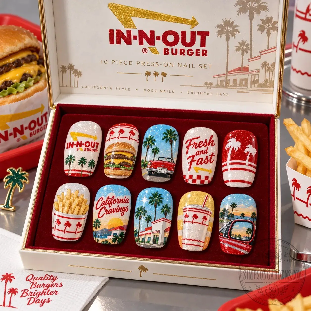 In-N-Out Burger California Style Palm Trees Press-On Nails Set