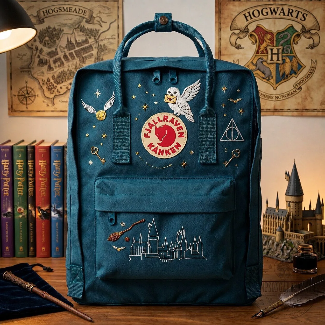 Harry Potter Hogwarts Castle Hedwig Owl Embroidered Fjallraven Kanken Backpack