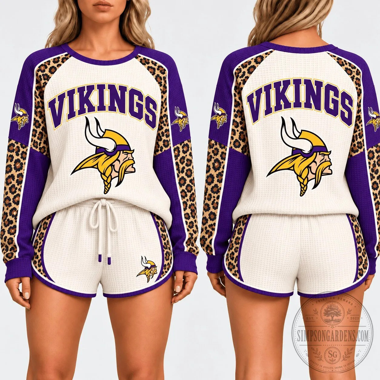 Minnesota Vikings Leopard Print Game Day Waffle Knit Lounge Set