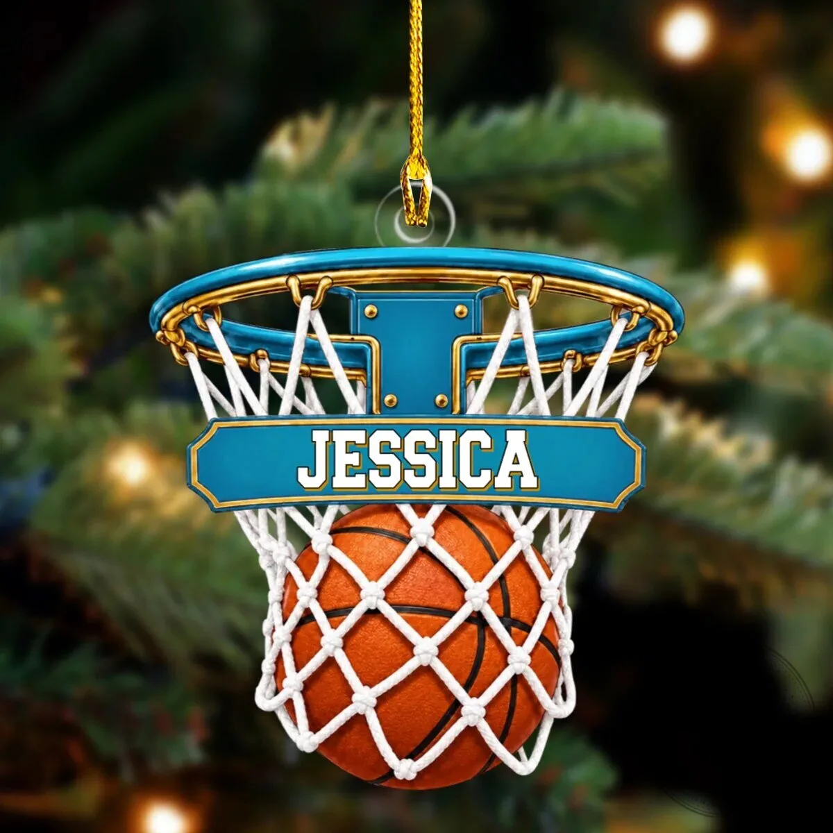 Personalized Basketball Hoop Christmas Ornament with Custom Name and Ball-In-Net Design 19 Personalized Basketball Hoop Christmas Ornament with Custom Name and Ball-In-Net Design
