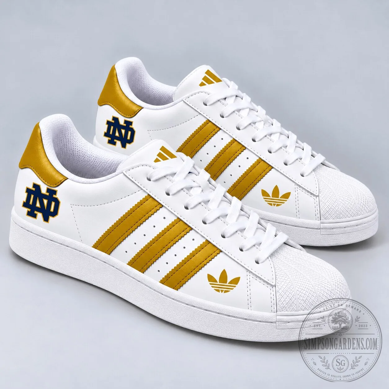 Notre Dame Fighting Irish Gold Stripes White Athletic Shoes